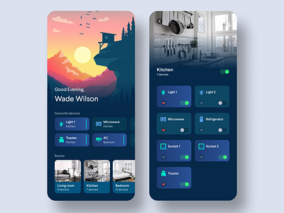 Smart Home air conditioner app design app ui automation domotic home automation illustration ios kitchen light living room microwave minimal smart home smarthome toaster ui ui design