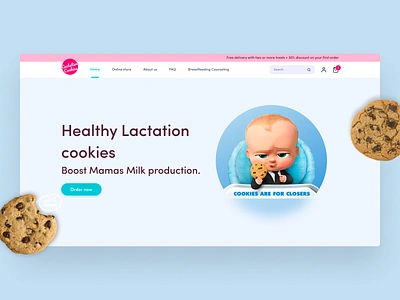 Lactation Cookies baby boss breast milk supply breastfeeding brownies cookies healthy cookies hero section lactation lactation cookies landing page milk ui web design website