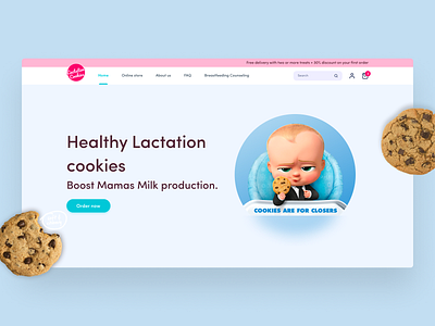 Lactation Cookies baby boss breast milk supply breastfeeding brownies cookies healthy cookies hero section lactation lactation cookies landing page milk ui web design website