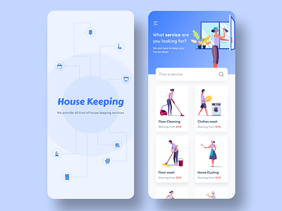 On Demand Maid Booking App app design app ui clothes wash floor wash house cleaning house keeping house keeping services illustration ios minimalistic on demand on demand booking online maid booking service app toilet cleaning ui design vessels washing