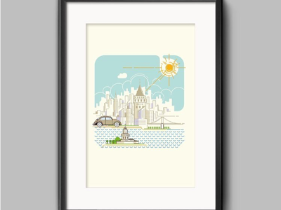 İstanbul in Turkey blue bridge city galata illustration i̇stanbul sea sun tower bulding cloud illustration