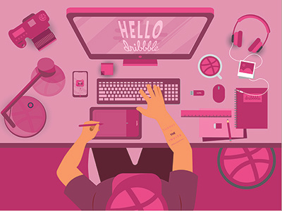 Hello Dribbble debut dribbble first illustration shot workplace dribbblers design