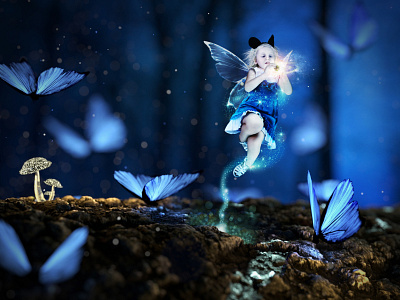 00101010 blue butterflies children composite creation digital 2d digital art enchanted forest magic photo editing photo manipulation