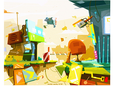 Station Island abstract conceptart digitalpaint fantasy hightech illustration landscape