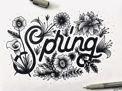 Spring Illustration calligraphy hand lettering illustration lettering micron moleskin rotring sketch texture type design typography wip