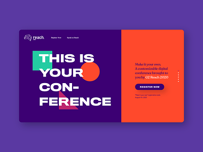 Reach 2020 Landing Page branding conference digital conference geometric shapes landing page serif