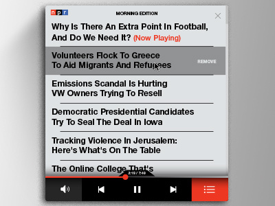 NPR Mini Player - Playlist buttons music news player ui