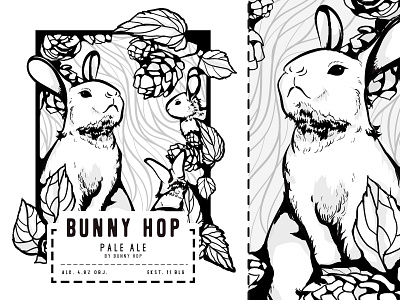 Bunny Hop - beer label illustration affinitydesigner beer beer label black and white bunnies bunny hop illustration ink label design rabbit vector