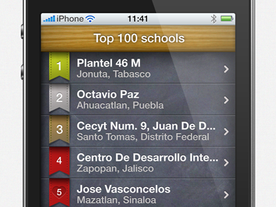 Mexican schools app app interface iphone list school ui