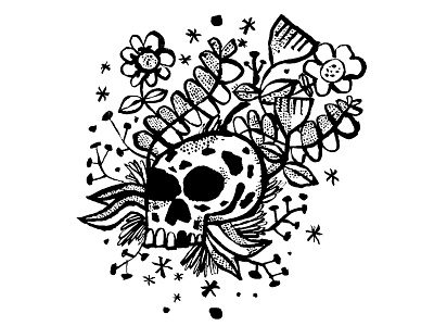 Skull with Flowers daily doodle ink sketch skulls