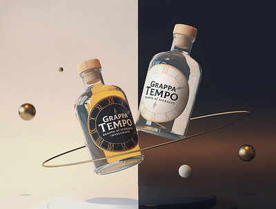 Grappa Tempo Visual 3d bottle branding clock design grappa hours invitti label minutes packaging time