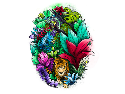Colorful Jungle illustration jaguar jungle procreate toucan wilderness