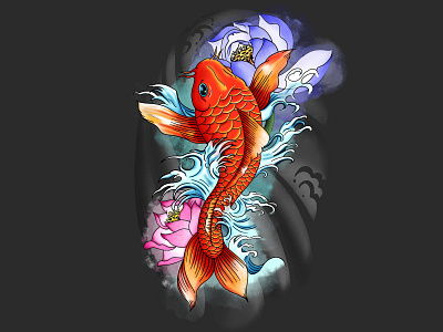 KoiFish illustration koi fish lotus procreate tattoo