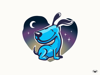 Blue Dog Logo animal blue care cartoon cute dog happy happy dog heart night pet veterinary