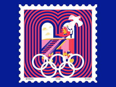 México 68 digitalart editorial flat illustration mexico olympics stamp design vector wyman