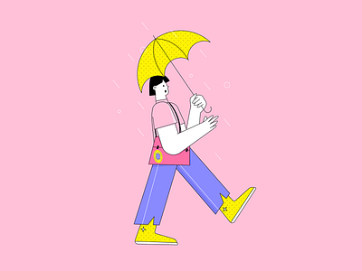Raining day digitalart drawing editorial flat girl character illustration procreate art raining vector