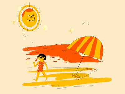 🌞 beach colorfull digitalart drawing editorial editorial illustration flat girl character happiness happy icecream illustration illustrator procreate art sun sunglasses sunrise waves