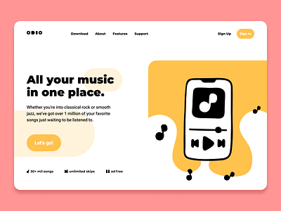 Odio Landing Page audio figma icons illustration illustrator landing page music music streaming rosek stream ui uidesign website