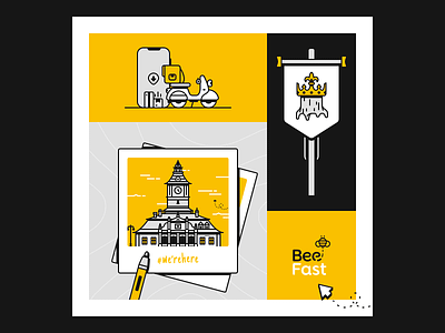 New City Delivery Illu arrow building city crown cursor delivery figma illustration insta mark package pen photo rosek scooter trunk vector