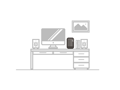 Flat Desk Take 2 books desk flat illustration line mac pro roseko speakers studio monitor