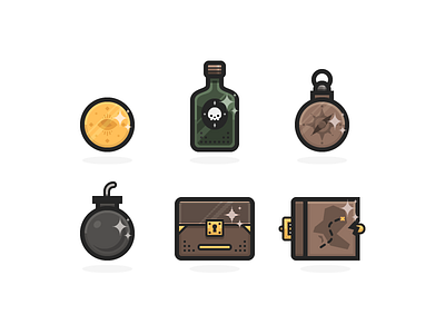 Some more icons bomb bottle chest coin compass flat icon map pirate roseko rum treasure