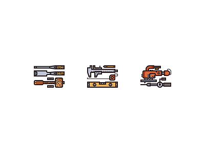 Wood Work Tools caliper chisel electric saw hammer icon illustration illustrator level measurement ruler wood tools