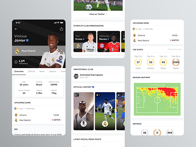 New player pages for OneFootball App app design football football player stats ui ux