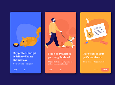 Onboarding pet care app character design illustration onboarding pet pet care pet insurance sketch ui ui design uiux ux ux design uxdesign