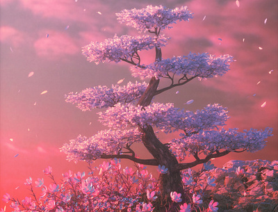 ghost mountain blossom c4d cinema4d cool digital japan octane pink vaporwave