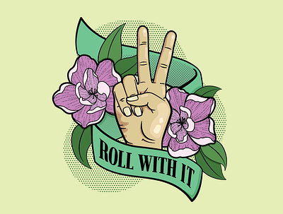 Roll with it Illustration design green halftone hand illustration illustrator logo peace pink vector