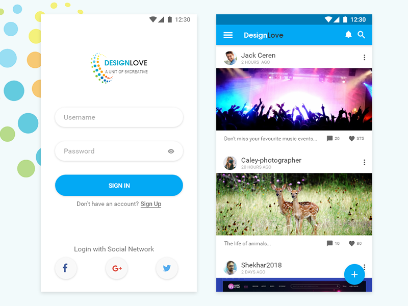 Designlove-Sign-in and Dashboard page dashboard sign-in social media app