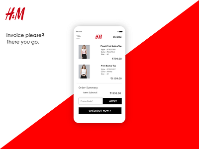 H&M App Invoice UI adobe adobexd illustrator. photoshop ui uidesign