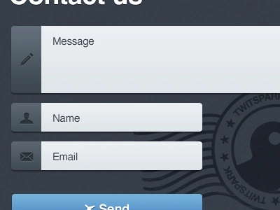 TwitSpark™ Contact form bird blue button contact email form gradient icon input label message name pictos post postage send stamp twitter