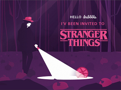 I'v been invited to Stranger Things debut detective dribbble forest illustration netflix night sci fi stranger things