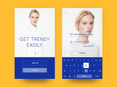 Fashion Showcase App Sign Up/In 001 app blue daily100 dailyui fashion login minimal sign in signup ui white