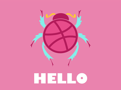 Hello dribbble! beetle bug design flat hello hello dribbble hello dribble hellodribbble icon illustration illustrator insect logo minimal pink vector