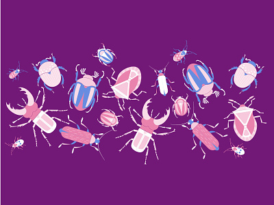 Purple crowded beetles print antennas beetle bug design flat illustration insect minimal pink purple stag beetle vector violet