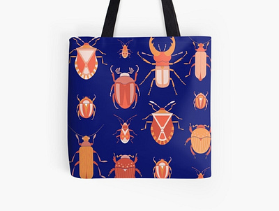 Tote bag beetles pattern bag beetle bug design flat illustration insect minimal shopper stag beetle tote bag totebag vector