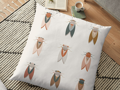 Cicada pattern beetle bug cicada design earth flat flying geometric illustration insect interior pattern pillow wings