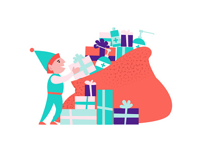 Christmas 2020 bag christmas elf flat gifts hood illustration red sanitation sanitizer vector