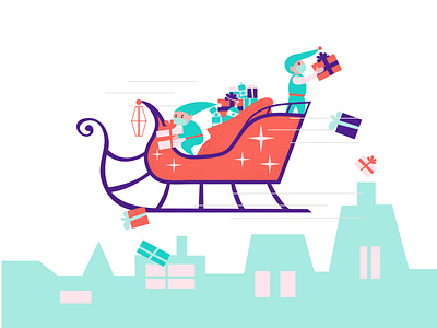 Contactless Christmas delivery 2020 christmas contactless delivery distancing elf eve flat gifts illustration night party santa santaclaus sledge social distance vector xmas