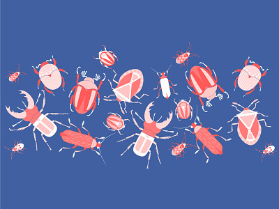Bugs pattern red on blue beetle blue bug crowded design flat flying geometric illustration insect minimal pattern red vector