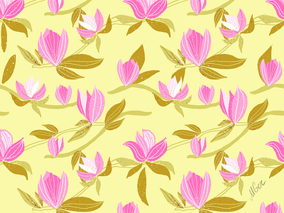 Pink Magnolia on yellow