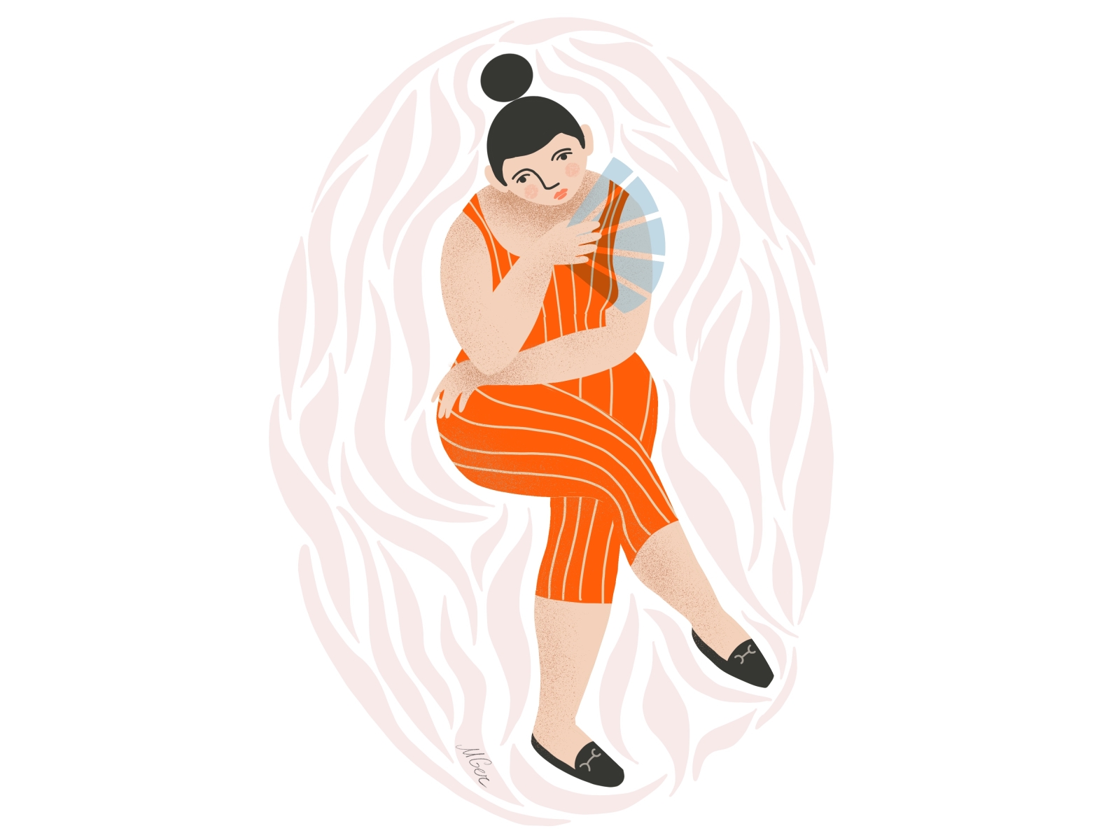 Woman with fan asian design illustration