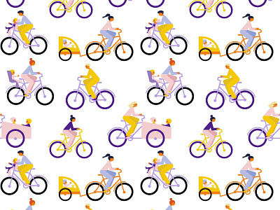 Bikers pattern bakfiets bicycle bike biker cargo cargobike children cycle design flat geometric illustration pattern people riding transport vector