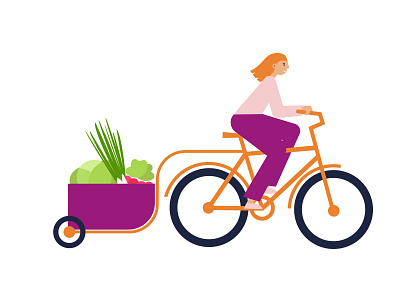 Healthy shopping adobe stock bicycle bike character design flat fresh geometric health illustration illustrator market vector vegetable vegetarian woman