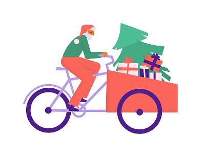 Santa is it you? bike cargo christmas decoration design flat geometric gift holiday illustration santa vector