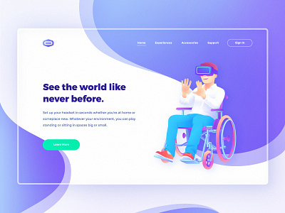 VR Lifestyle Landing accessible ar blue gradient icons illustration landing page minimal oculus purple splash srgb srgbco super rgb superrgb ui ux virtual reality vive vr