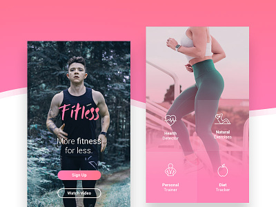 Fitless UI Design - More Fitness. For Less. design concept digital design fitness app pink training app ui design ux design