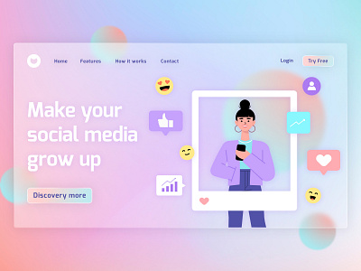 Agency Social Media - Hero Header agency website header design header exploration hero banner hero header hero image illustration landing page ui web